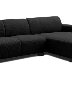 Canapé d'angle moderne 288cm Wallis Velours côtelé Noir