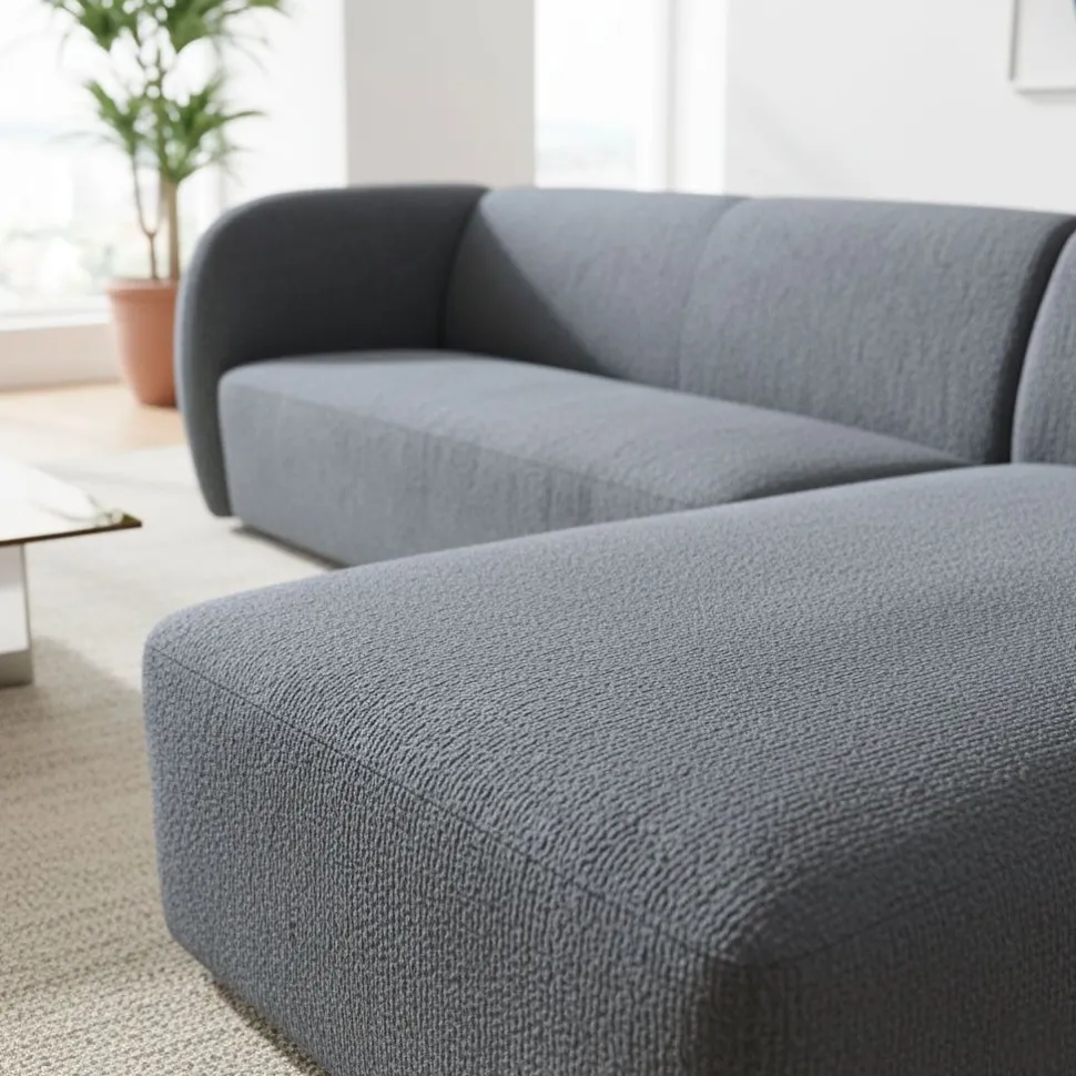 Canapé d'angle réversible moderne Larry Tissu bouclette Gris