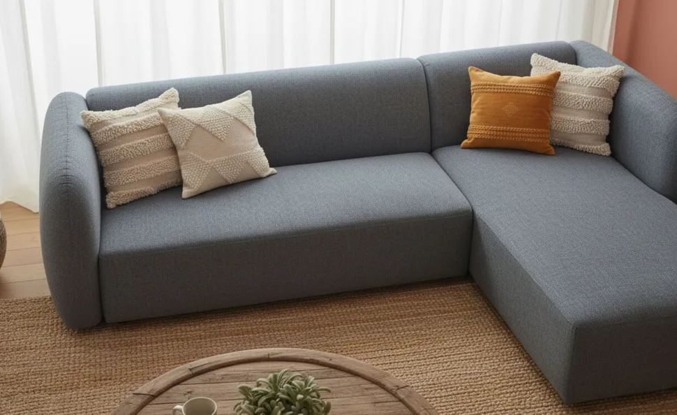 Canapé d'angle réversible moderne Larry Tissu bouclette Gris