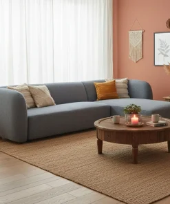 Canapé d'angle réversible moderne Larry Tissu bouclette Gris