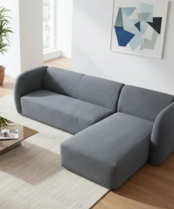 Canapé d'angle réversible moderne Larry Tissu bouclette Gris
