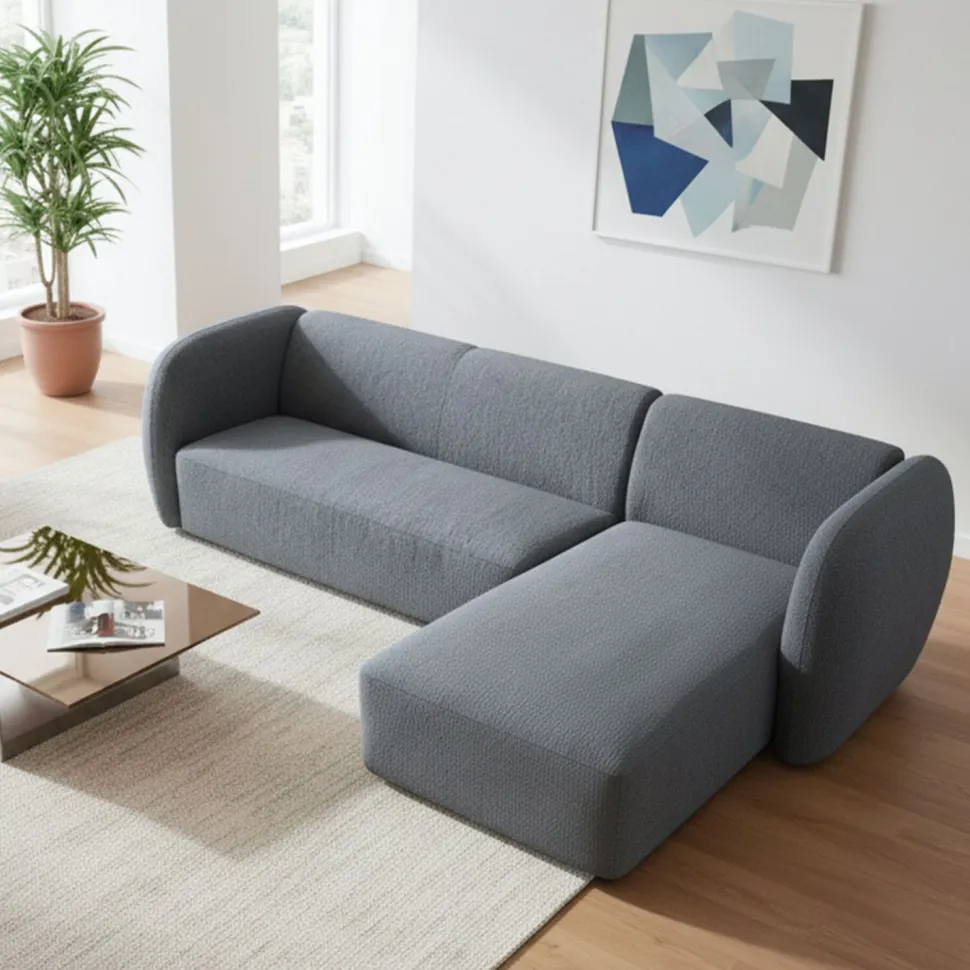 Canapé d'angle réversible moderne Larry Tissu bouclette Gris