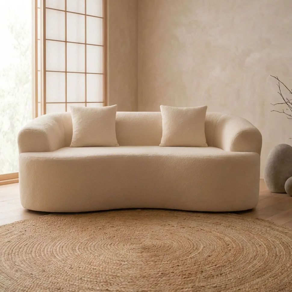 Canapé incurvé 2 places Harmonia Tissu teddy Beige