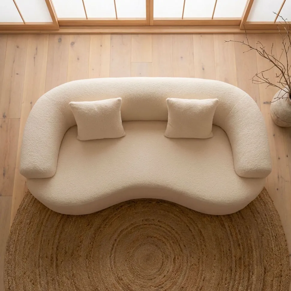 Canapé incurvé 2 places Harmonia Tissu teddy Beige