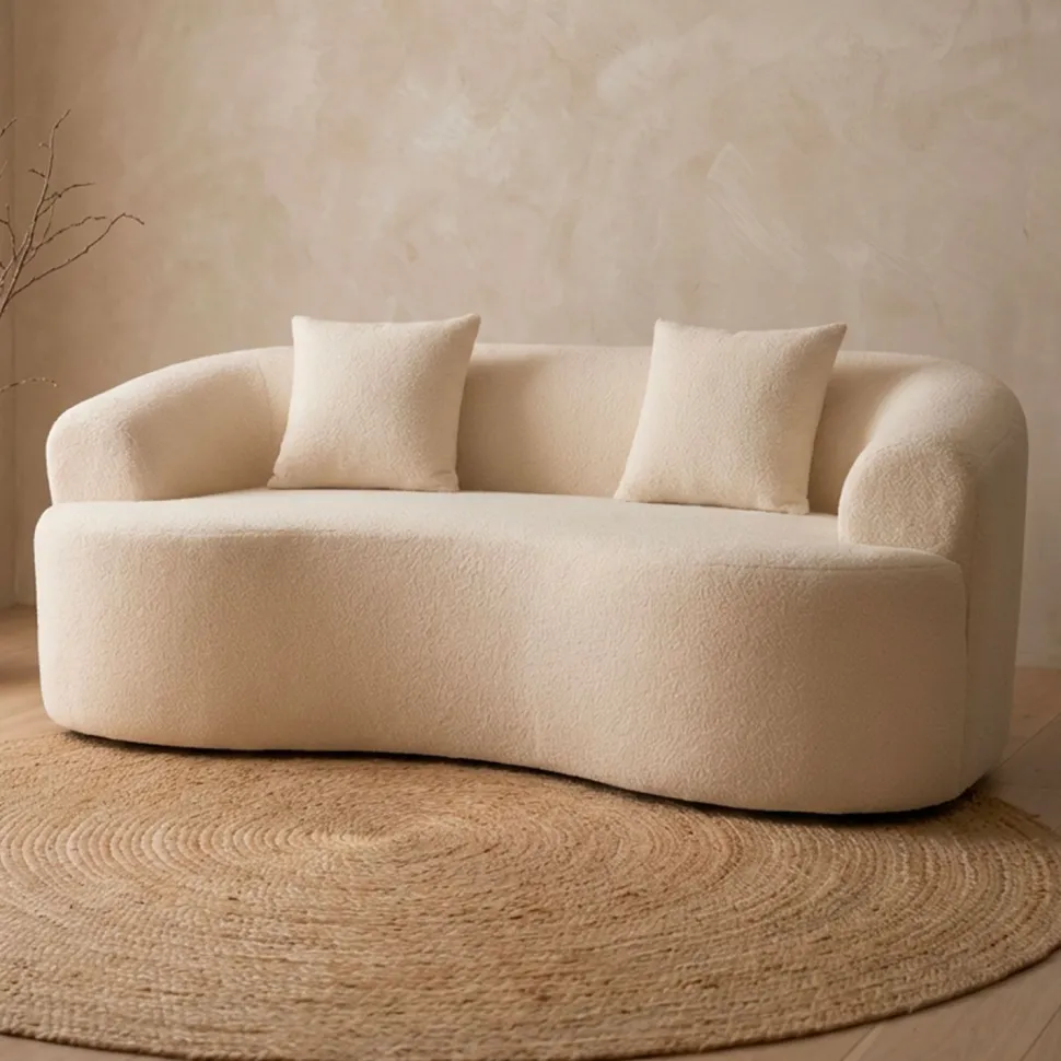 Canapé incurvé 2 places Harmonia Tissu teddy Beige