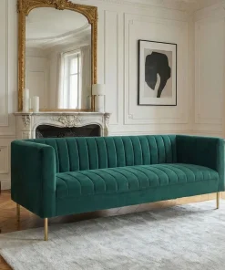 Canapé moderne 3 places à coutures verticales Sacramento Velours Vert