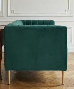 Canapé moderne 3 places à coutures verticales Sacramento Velours Vert