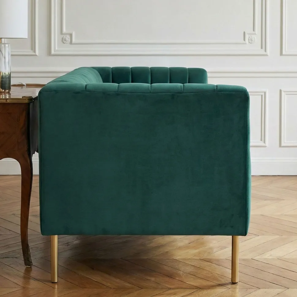 Canapé moderne 3 places à coutures verticales Sacramento Velours Vert