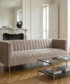 Canapé moderne 3 places à coutures verticales Sacramento Velours Taupe