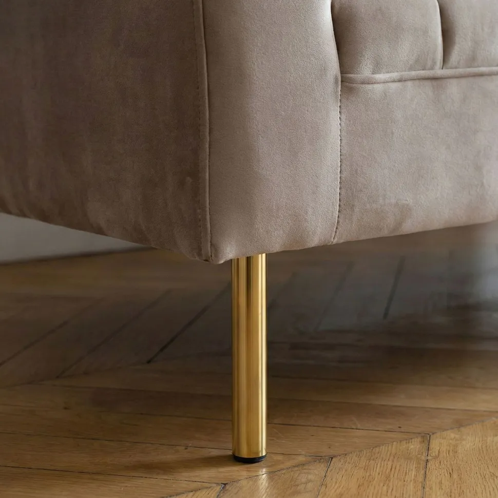 Canapé moderne 3 places à coutures verticales Sacramento Velours Taupe