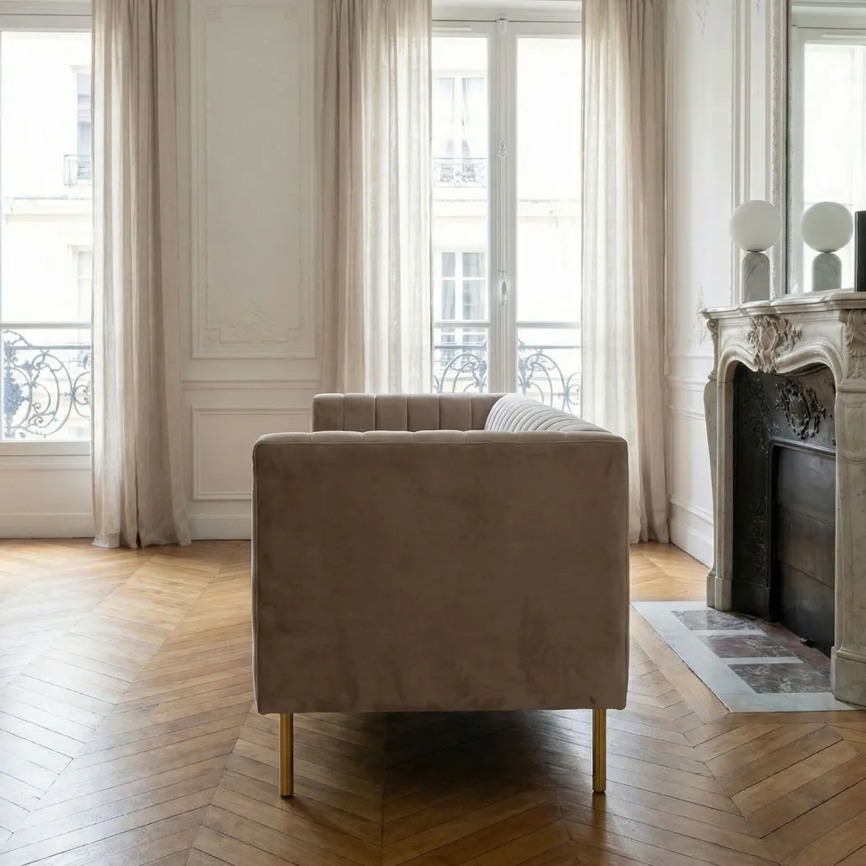Canapé moderne 3 places à coutures verticales Sacramento Velours Taupe