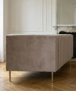 Canapé moderne 3 places à coutures verticales Sacramento Velours Taupe