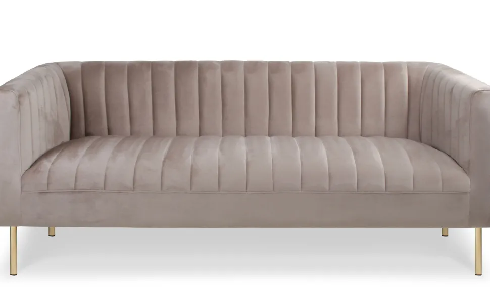 Canapé moderne 3 places à coutures verticales Sacramento Velours Taupe