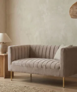 Canapé moderne 2 places à coutures verticales Sacramento Velours Taupe