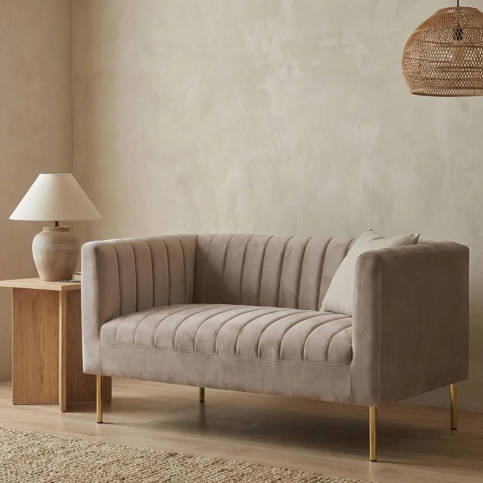 Canapé moderne 2 places à coutures verticales Sacramento Velours Taupe