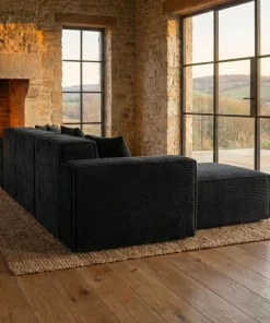 Canapé modulable en angle avec pouf Archiduc Velours Noir