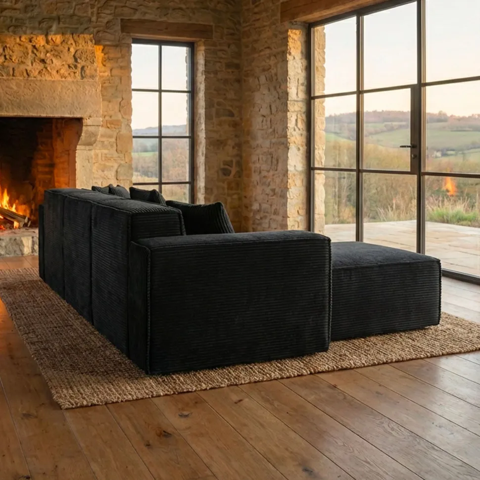 Canapé modulable en angle avec pouf Archiduc Velours Noir