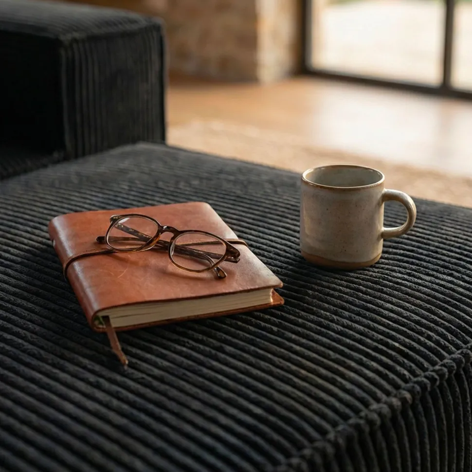Canapé modulable en angle avec pouf Archiduc Velours Noir