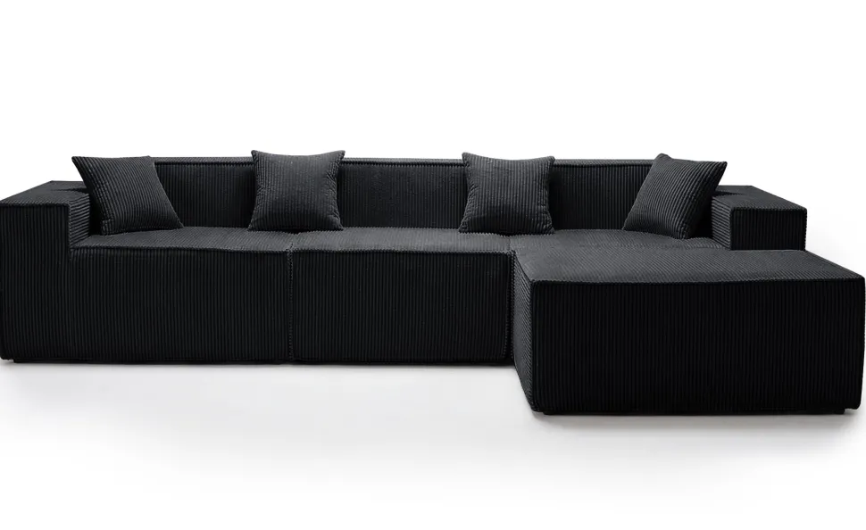 Canapé modulable en angle avec pouf Archiduc Velours Noir
