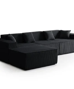 Canapé modulable en angle avec pouf Archiduc Velours Noir