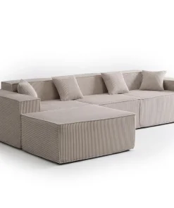 Canapé modulable en angle avec pouf Archiduc Velours côtelé Taupe