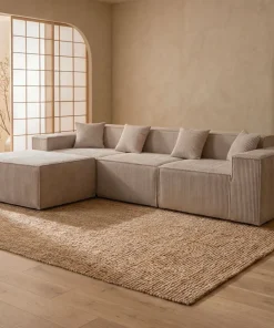Canapé modulable en angle avec pouf Archiduc Velours côtelé Taupe