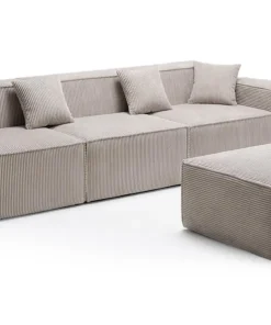 Canapé modulable en angle avec pouf Archiduc Velours côtelé Taupe