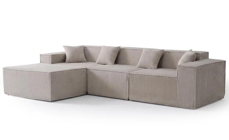 Canapé modulable en angle avec pouf Archiduc Velours côtelé Taupe