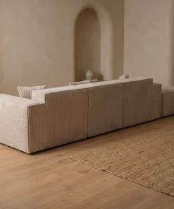 Canapé modulable en angle avec pouf Archiduc Velours côtelé Taupe