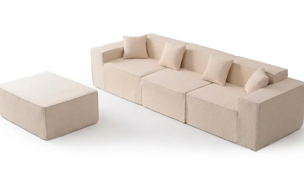 Canapé modulable en angle avec pouf Archiduc Tissu bouclette beige