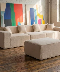 Canapé modulable en angle avec pouf Archiduc Tissu bouclette beige