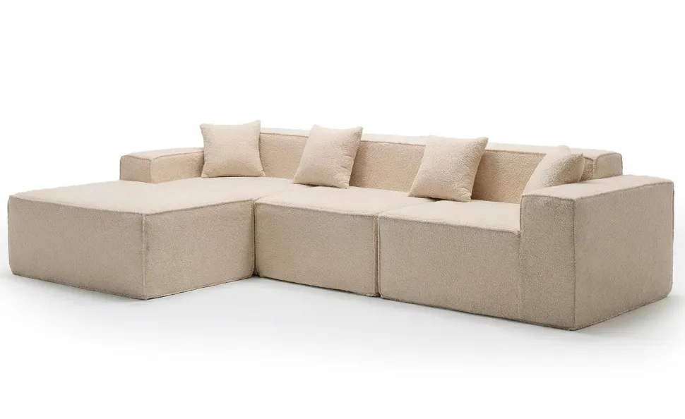 Canapé modulable en angle avec pouf Archiduc Tissu bouclette beige