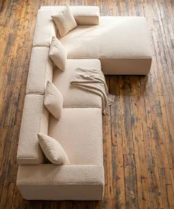 Canapé modulable en angle avec pouf Archiduc Tissu bouclette beige