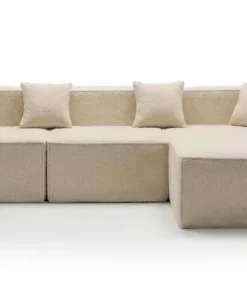 Canapé modulable en angle avec pouf Archiduc Tissu bouclette beige