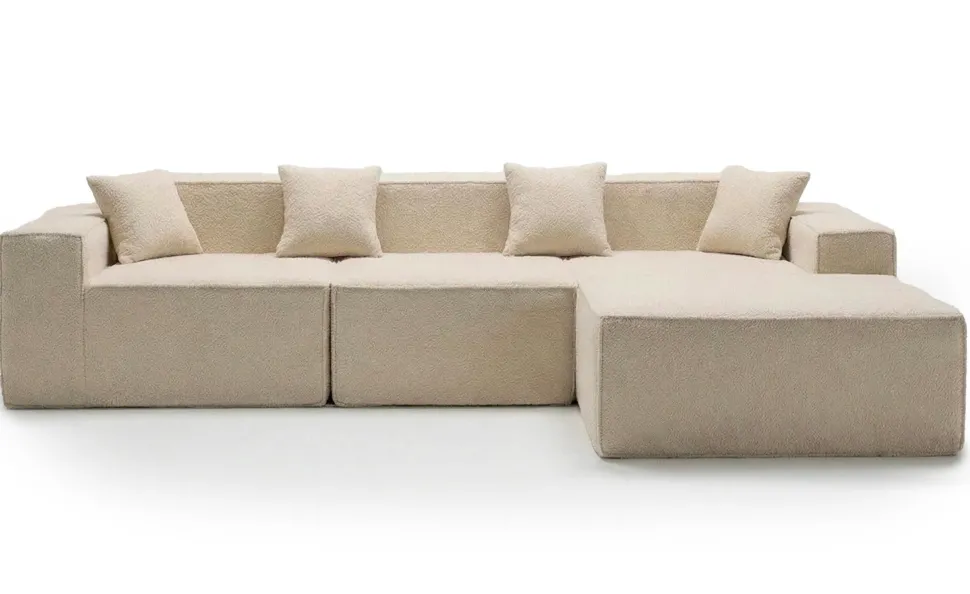 Canapé modulable en angle avec pouf Archiduc Tissu bouclette beige