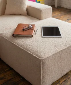 Canapé modulable en angle avec pouf Archiduc Tissu bouclette beige