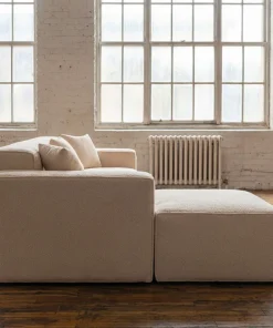 Canapé modulable en angle avec pouf Archiduc Tissu bouclette beige