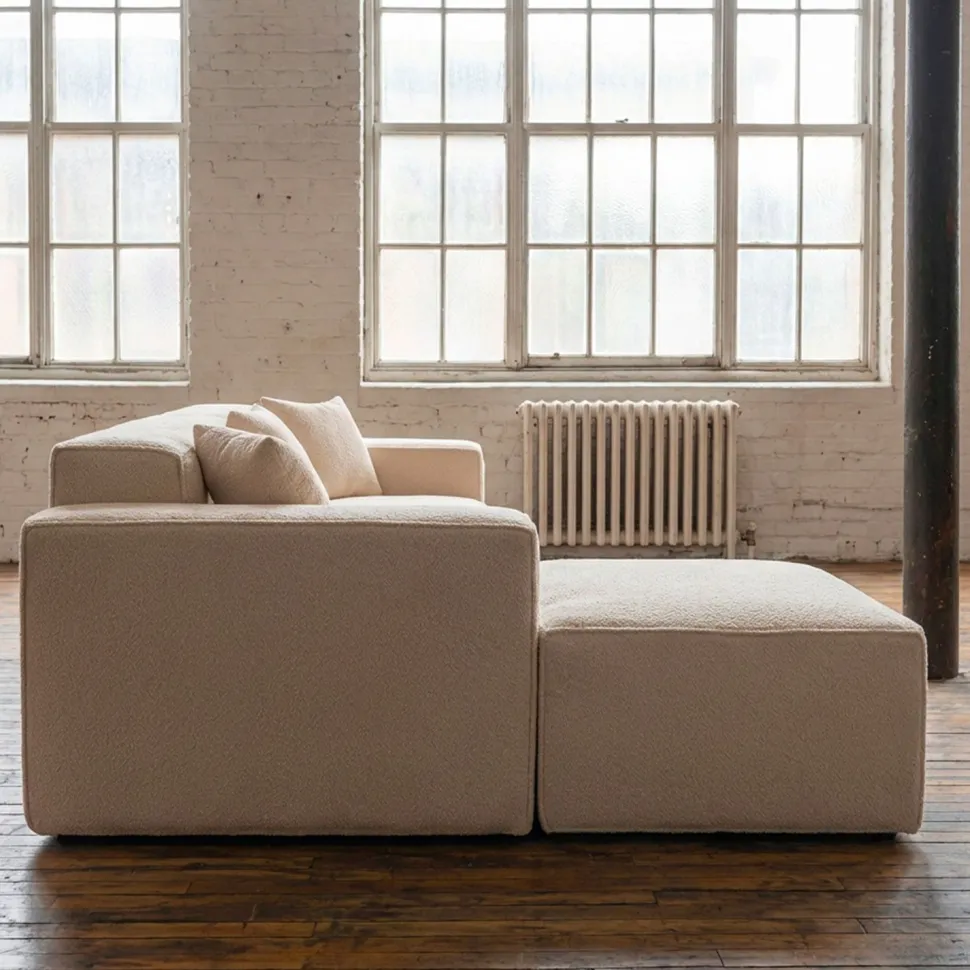 Canapé modulable en angle avec pouf Archiduc Tissu bouclette beige