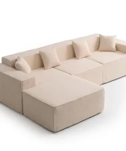 Canapé modulable en angle avec pouf Archiduc Tissu bouclette beige