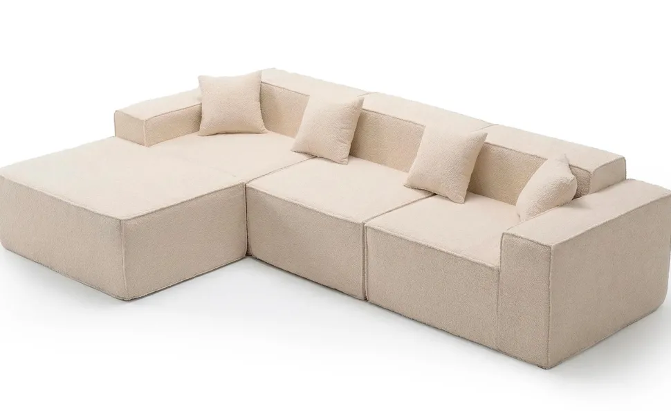 Canapé modulable en angle avec pouf Archiduc Tissu bouclette beige