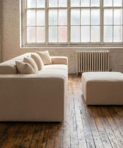 Canapé modulable en angle avec pouf Archiduc Tissu bouclette beige