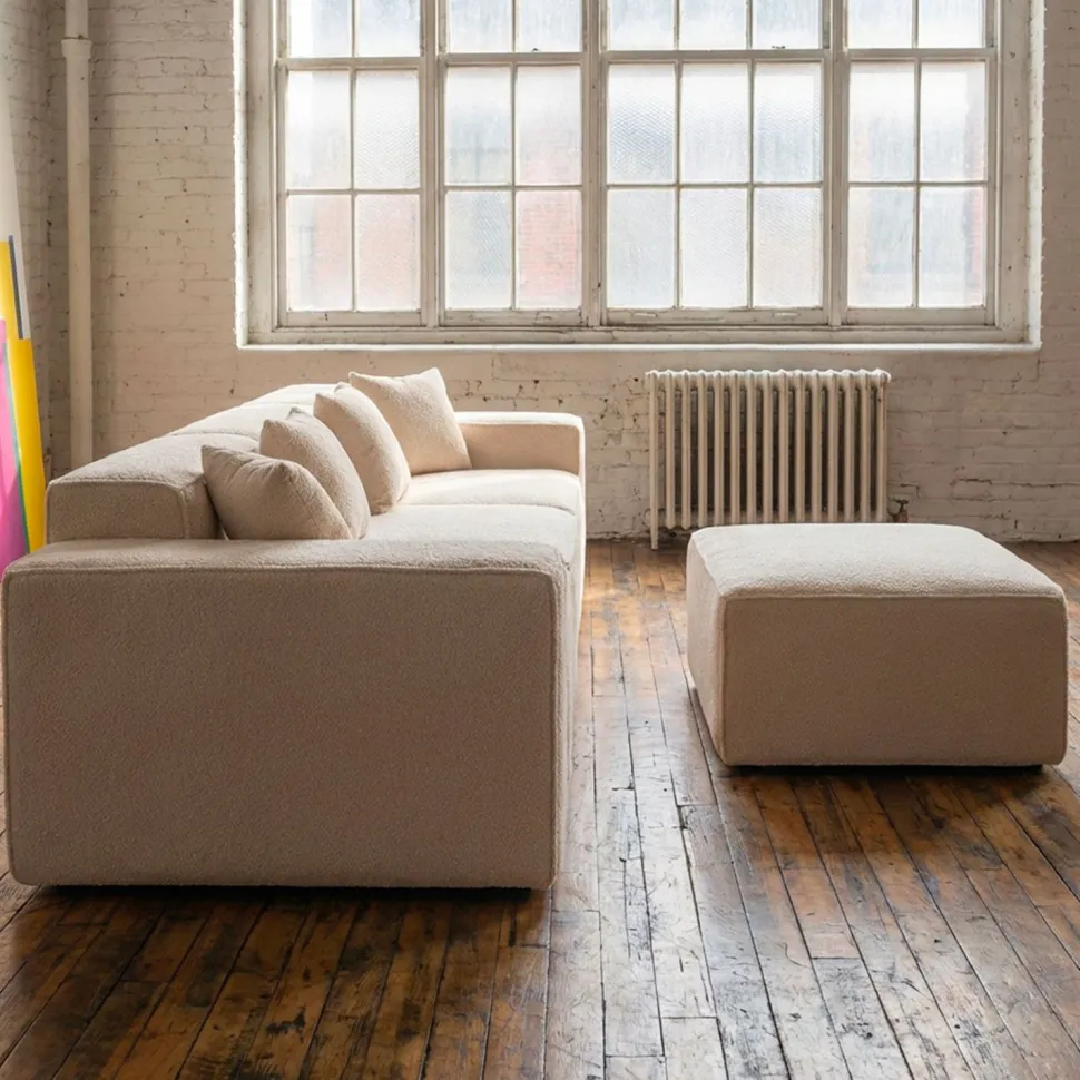 Canapé modulable en angle avec pouf Archiduc Tissu bouclette beige