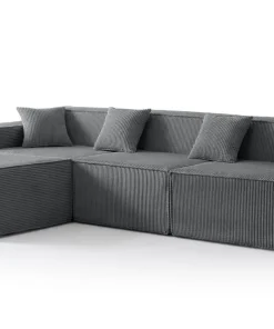 Canapé modulable en angle avec pouf Archiduc Velours côtelé Gris foncé