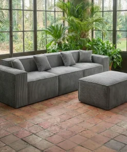Canapé modulable en angle avec pouf Archiduc Velours côtelé Gris foncé