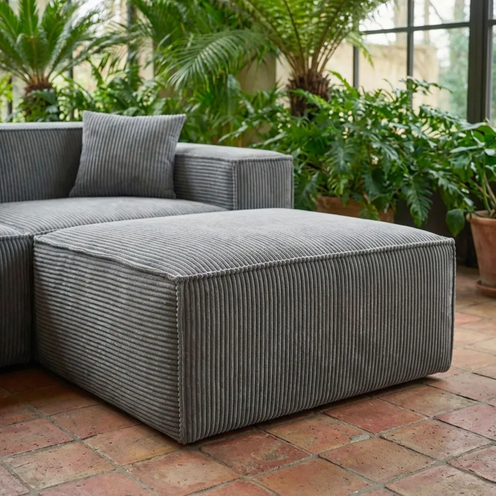 Canapé modulable en angle avec pouf Archiduc Velours côtelé Gris foncé