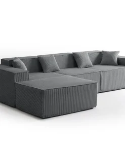 Canapé modulable en angle avec pouf Archiduc Velours côtelé Gris foncé