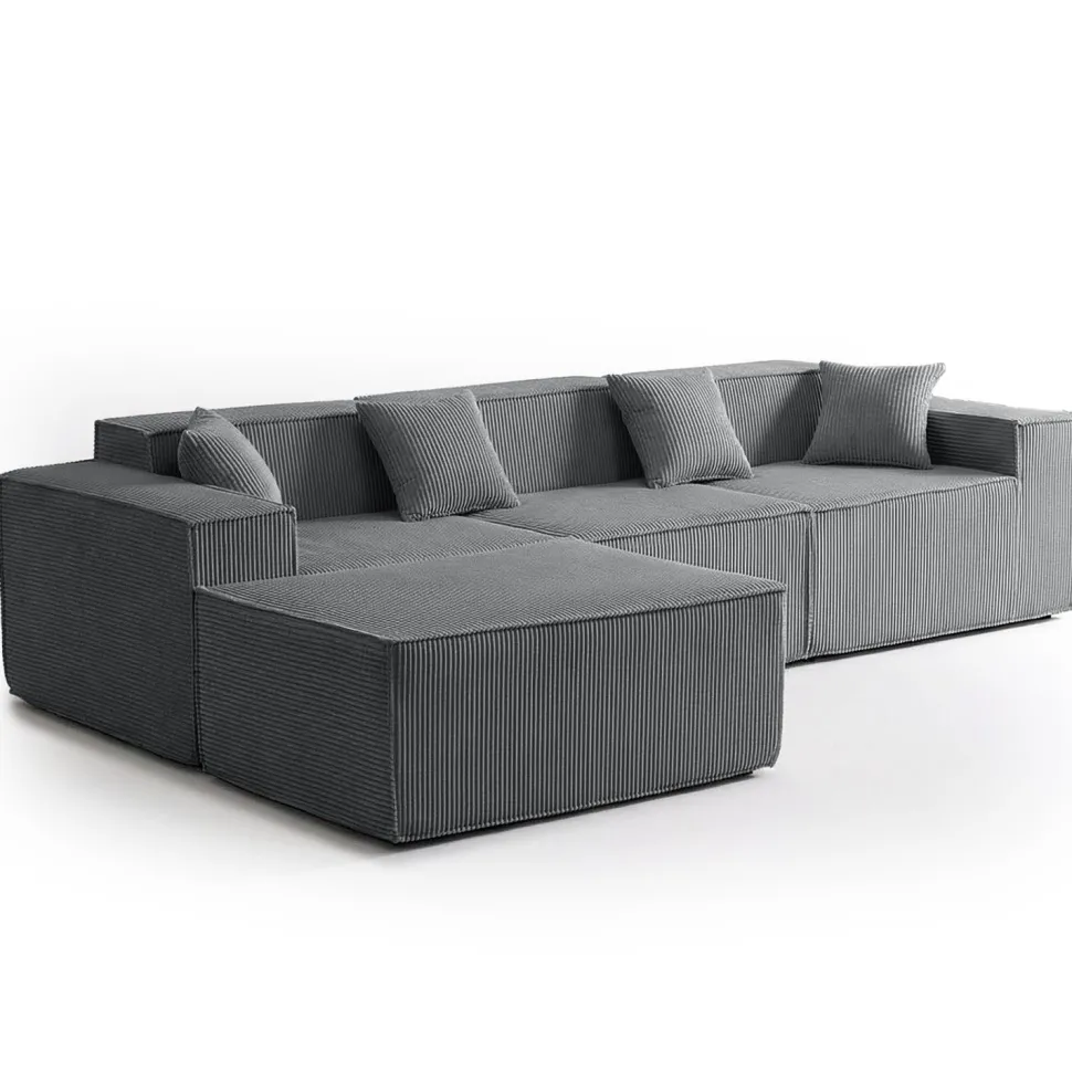 Canapé modulable en angle avec pouf Archiduc Velours côtelé Gris foncé