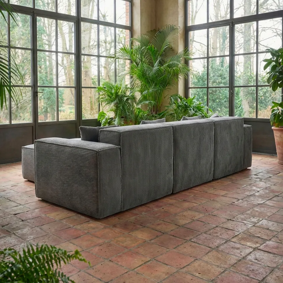 Canapé modulable en angle avec pouf Archiduc Velours côtelé Gris foncé