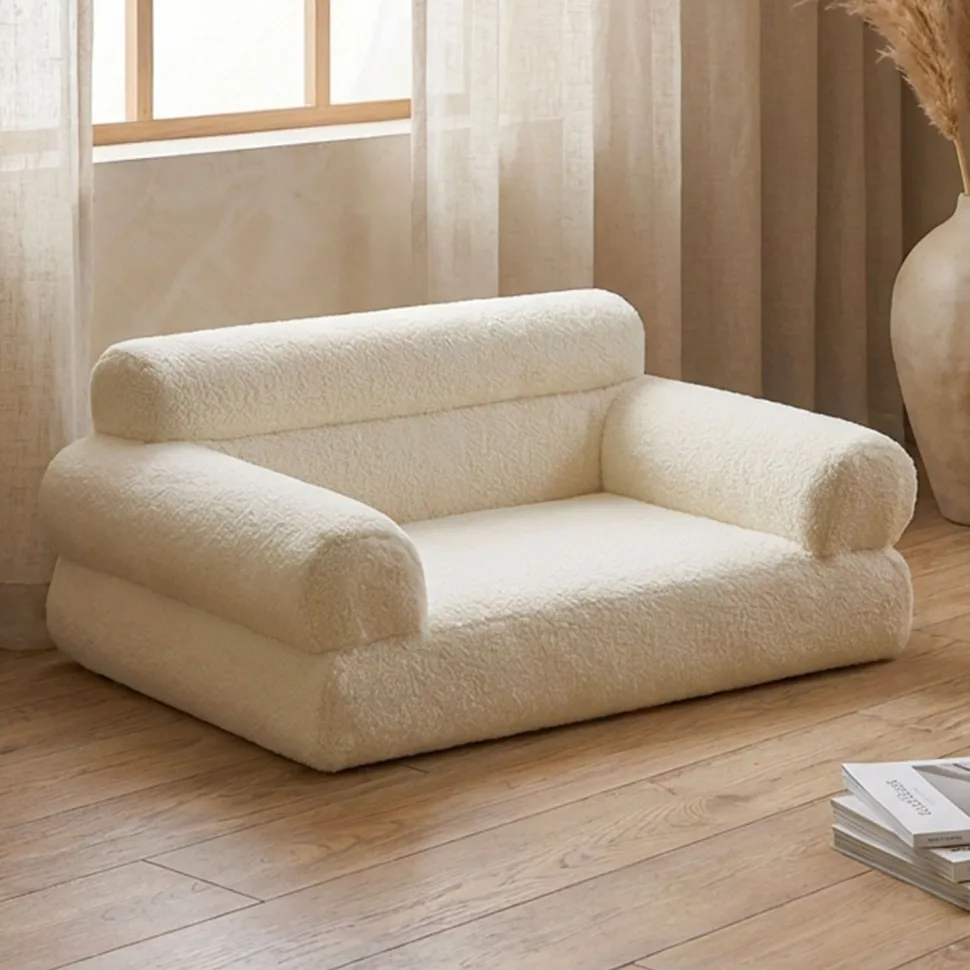 Canapé pour chien et chat Titou 50x80 Tissu Bouclette Crème
