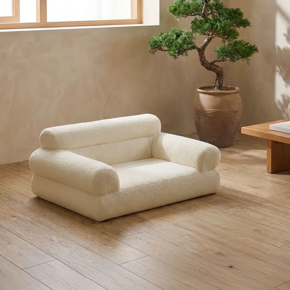 Canapé pour chien et chat Titou 50x80 Tissu Bouclette Crème